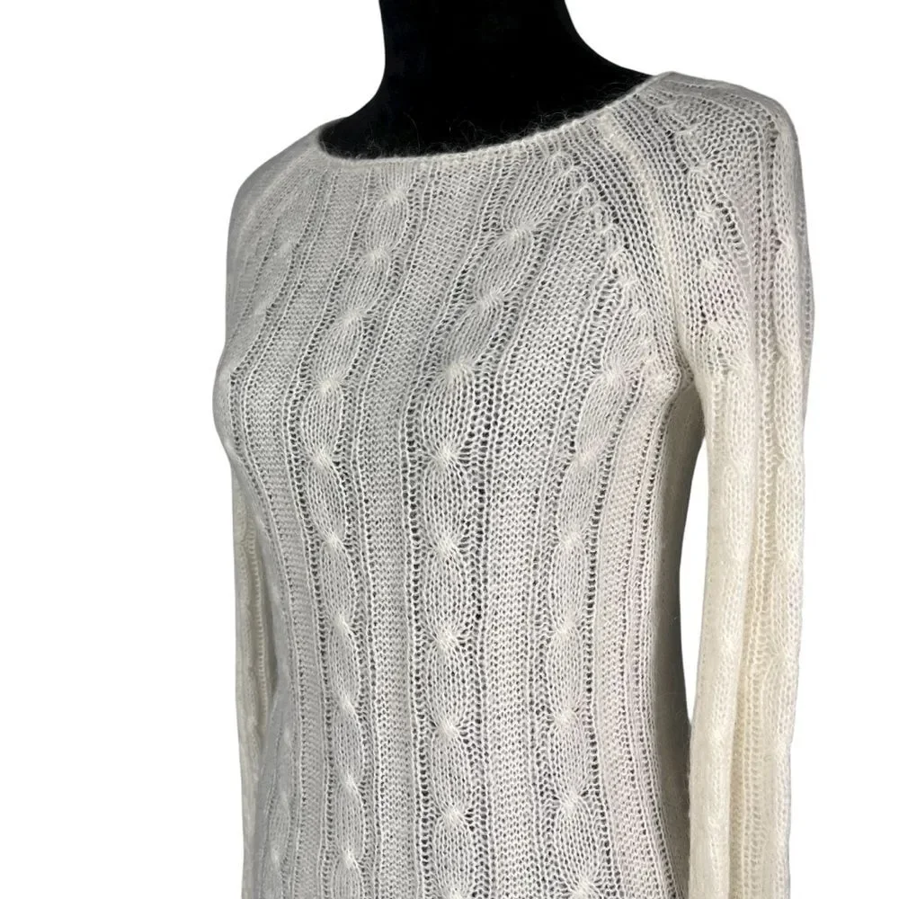 J. Crew Cream Cable Knit Sweater Wool Mohair Blend Long Sleeve Round Neck